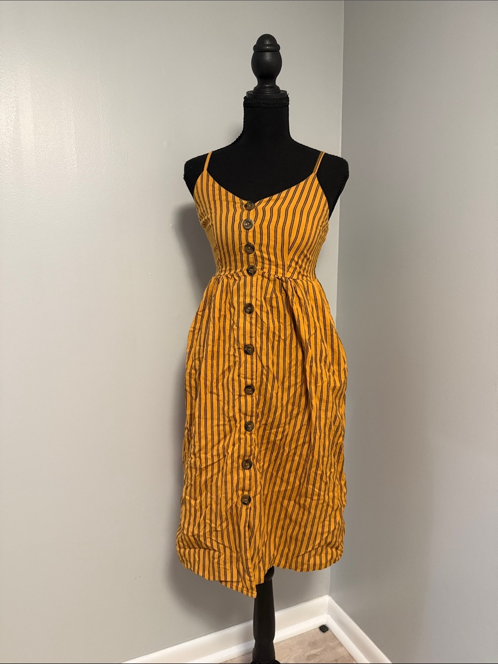Japna Mustard Yellow Striped Midi Sundress
